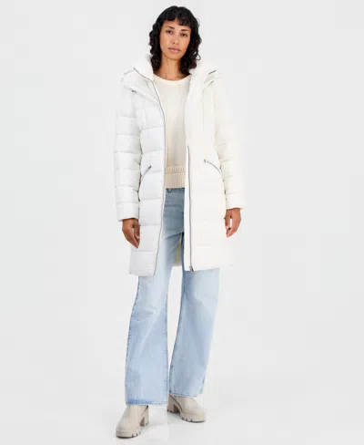 Calvin Klein Women's Hooded Puffer Coat, Created For Macy's In White