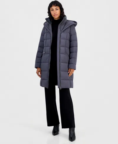 Calvin Klein Women's Hooded Puffer Coat, Created For Macy's In Blue
