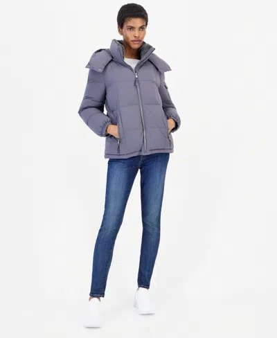 Calvin Klein Women's Hooded Short Faux Fur Collar Puffer Coat, Created For Macy's In Purple