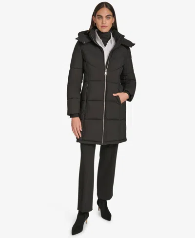 Calvin Klein Women's Hooded Stand Collar Puffer Coat In Black