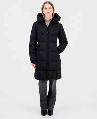 Calvin Klein Women's Hooded Zippered Puffer Coat In Black
