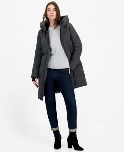Calvin Klein Women's Hooded Zippered Puffer Coat In Volcanic Ash