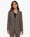 Calvin Klein Womens Houndstooth Polyester One-button Blazer In Brown Multi