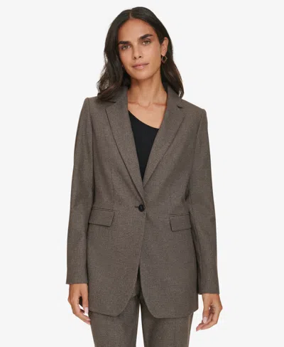 Calvin Klein Womens Houndstooth Polyester One-button Blazer In Brown Multi