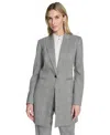 Calvin Klein Women's Houndstooth One-button Long Jacket In Gray