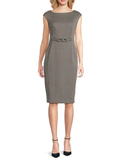 Calvin Klein Women's Houndstooth Sheath Knee-length Dress In Gray