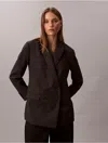 Calvin Klein Women's Houndstooth Wool Blend Relaxed Blazer In Brown