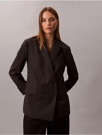Calvin Klein Women's Houndstooth Wool Blend Relaxed Blazer In Brown