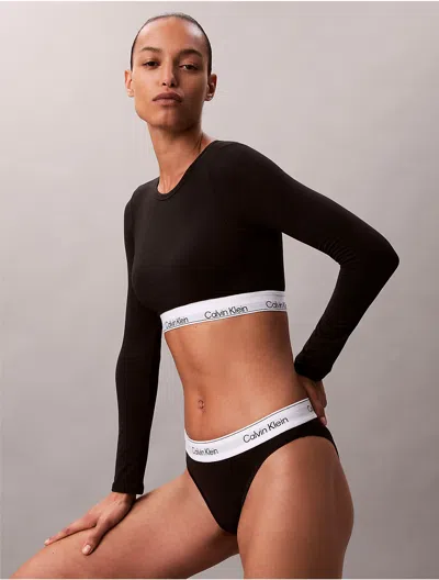 CALVIN KLEIN WOMEN'S ICON COTTON MODAL LIGHTLY LINED LONG SLEEVE TEE BRALETTE
