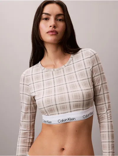 Calvin Klein Women's Icon Cotton Modal Lightly Lined Long Sleeve Tee Bralette In Neutral