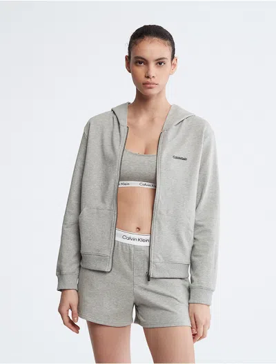 Calvin Klein Women's Icon Cotton Modal Lounge Full Zip Hoodie In Green