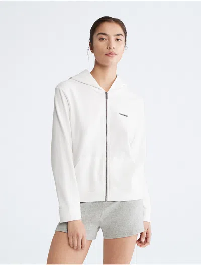 Calvin Klein Women's Icon Cotton Modal Lounge Full Zip Hoodie In White