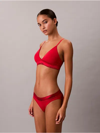 Calvin Klein Women's Icon Cotton Modal Metallic Lightly Lined Triangle Bralette In Red