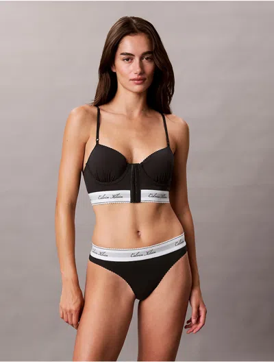 Calvin Klein Women's Icon Cotton Modal Script Thong In Black