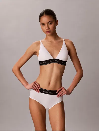 Calvin Klein Women's Icon Cotton Modal Script Triangle Bra In White