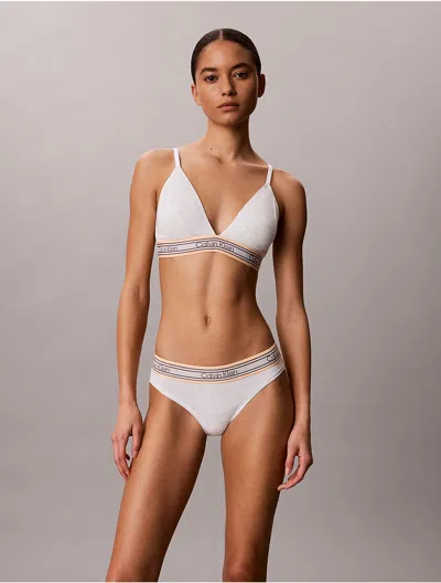 Calvin Klein Women's Icon Cotton Modal Stripe Bikini In Snow Heather