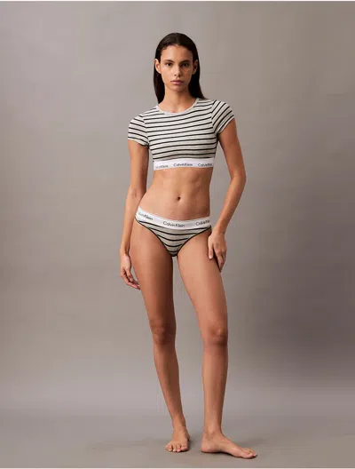 Calvin Klein Women's Icon Cotton Modal T-shirt Bralette In Leader Stripe/grey Heather