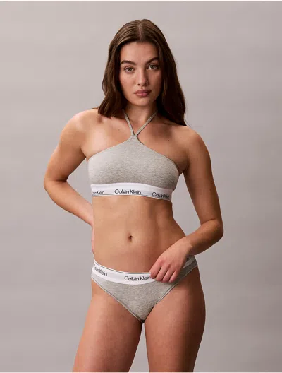 Calvin Klein Women's Icon Cotton Modal Unlined Halter Bralette In Gray