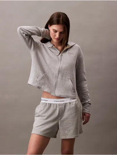 Calvin Klein Women's Icon Cotton Terry Zip Sleep Hoodie In Gray