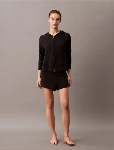 Calvin Klein Women's Icon Cotton Terry Zip Sleep Hoodie In Black
