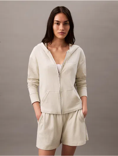 Calvin Klein Women's Icon Cotton Terry Zip Sleep Hoodie In Celadon Tint
