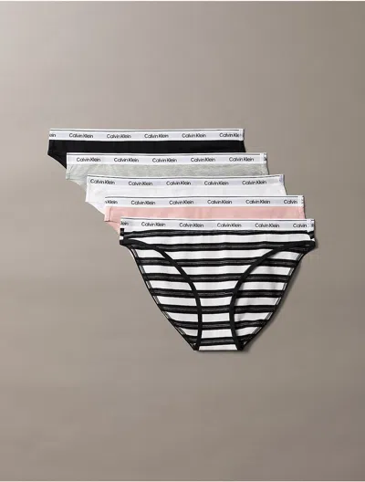 Calvin Klein Women's Icon Logo 5-pack Low Rise Bikini In Black/classic White/triple Stripe Small Black/subdued/grey Heather