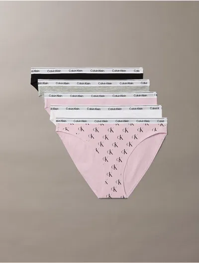 Calvin Klein Women's Icon Logo 5-pack Low Rise Bikini In Black/grey Heather/hawaii Orchid/classic White/collegiate Logo Small Hawaii Orchid