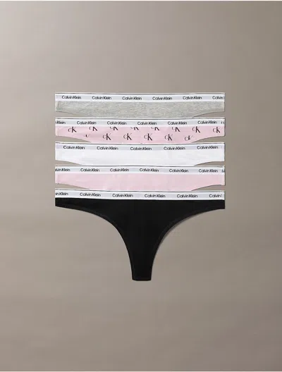 Calvin Klein Logo-waistband Thongs Set Of Five In Black