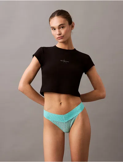 Calvin Klein Women's Icon Logo Lace Thong In Beau Blue
