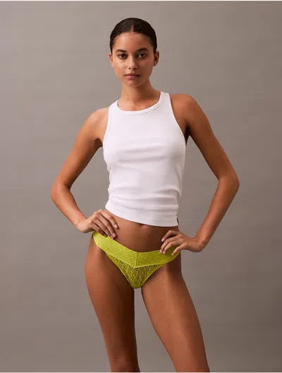 Calvin Klein Women's Icon Logo Lace Thong In Kewl Lime
