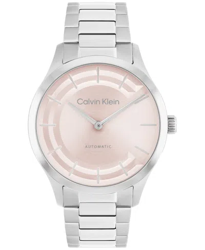 Calvin Klein Women's Iconic Automatic Silver Tone Stainless Steel Bracelet Watch, 36mm