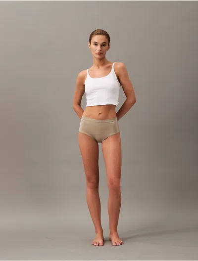 Calvin Klein Women's Ideal Micro Mid Rise Cheeky Brief In Vintage Khaki