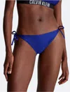 Calvin Klein Logo-tape Ribbed Bikini Bottoms In Midnight Lagoon