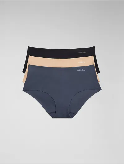 Calvin Klein Women's Invisibles 3-pack Hipster In Black / Carmel / Speakeasy