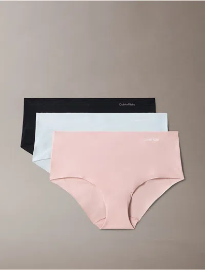 Calvin Klein Women's Invisibles 3-pack Hipster In Black / Subdued / Peach