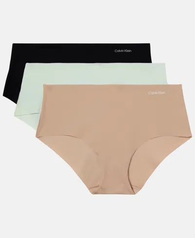 Calvin Klein Women's Invisibles 3-pack Hipster Underwear Qd3559 In Black,cedar,lime Crme