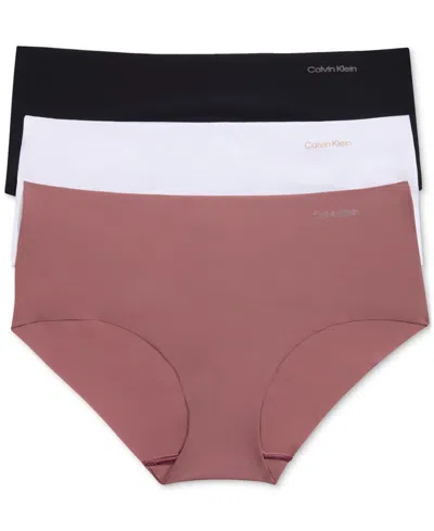 Calvin Klein Women's Invisibles 3-pack Hipster In Black / White / Vintage Pink