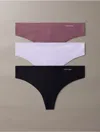 Calvin Klein Women's Invisibles 3-pack Thong In Black / Cinder / Lilac Quartz