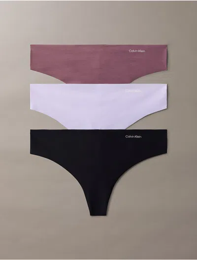 Calvin Klein Women's Invisibles 3-pack Thong In Black / Cinder / Lilac Quartz
