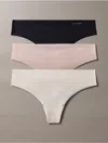 Calvin Klein Women's Invisibles 3-pack Thong Underwear Qd3558 In Black / Subdued / Peach