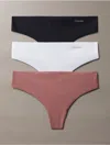 Calvin Klein Invisibles 3-pack Thongs In Black / White / Vintage Pink