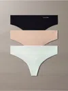 Calvin Klein Women's Invisibles 3-pack Thong In Black/cedar/lime Crème