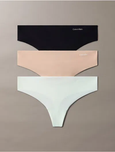 Calvin Klein Women's Invisibles 3-pack Thong In Black/cedar/lime Crème