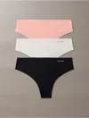 Calvin Klein Women's Invisibles 3-pack Thong In Black/wind Chime/luminous Peach