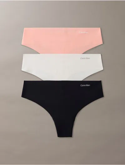Calvin Klein Women's Invisibles 3-pack Thong In Black/wind Chime/luminous Peach