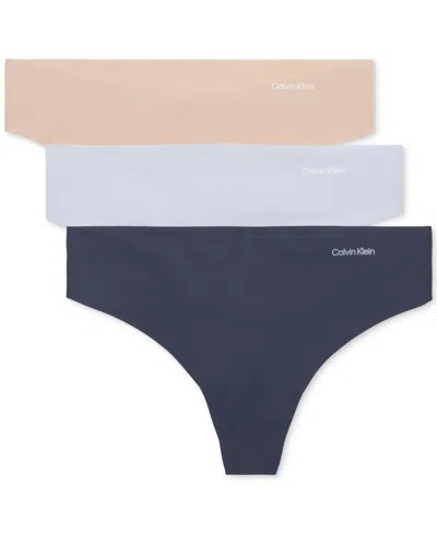 Calvin Klein Women's Invisibles 3-pack Thong Underwear Qd3558 In Multi