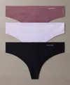 Shop Calvin Klein Women's Invisibles 3-pack Thong Underwear Qd3558 In Black,cinder,lilac Quartz