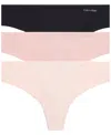 Calvin Klein Women's Invisibles 3-pack Thong Underwear Qd3558 In Black / Subdued / Peach