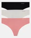 Calvin Klein Women's Invisibles 3-pack Thong Underwear Qd3558 In Black,wind Chime,luminous Peach