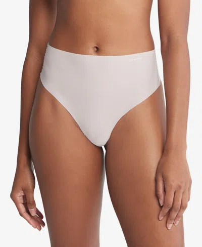 Calvin Klein Women's Invisibles High-waist Thong Underwear Qd3864 In Cloud Grey